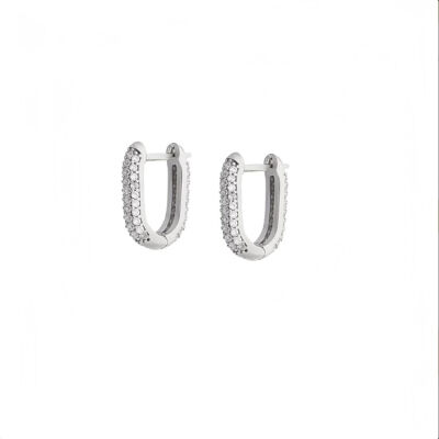 Starlight Diamond Zirkon Taşlı 'U' Tasarım 925 Ayar Gümüş Küpe - 1