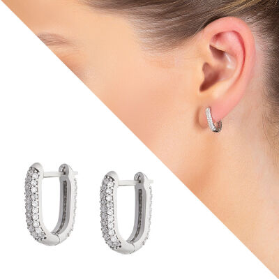 Starlight Diamond Zirkon Taşlı 'U' Tasarım 925 Ayar Gümüş Küpe - 2