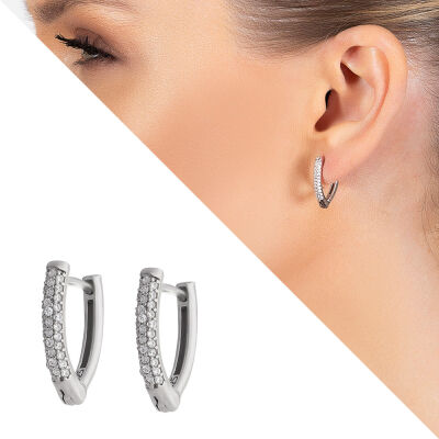 Starlight Diamond Zirkon Taşlı 'V' Tasarım 925 Ayar Gümüş Küpe - 1