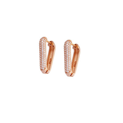 Starlight Diamond Zirkon Taşlı 'V' Tasarım Rose Renk 925 Ayar Gümüş Küpe - 5