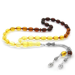 Sterling Silver 925 With Barley Tassels, Filtered Red-Yellow Drops Of Amber Rosary - Thumbnail