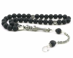 Sterling Silver Ayyıldız Tasseled Sphere Cut Onyx Natural Stone Tasbih - 3