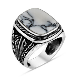Sterling Silver Knitted Men's Ring With Black Onyx And Pattern - 1