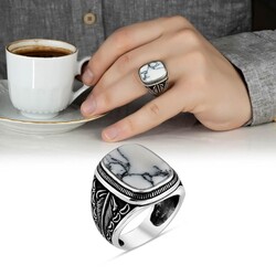 Sterling Silver Knitted Men's Ring With Black Onyx And Pattern - 2