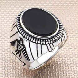 Sterling Silver Mens Ring With Black Onyx And Eagle - 1