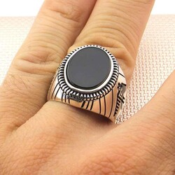 Sterling Silver Mens Ring With Black Onyx And Eagle - 3