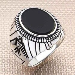 Sterling Silver Mens Ring With Black Onyx And Eagle - 4
