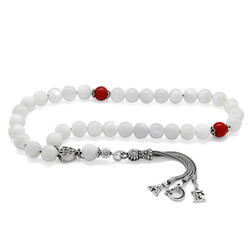 Sterling Silver 'Personalized Letter' Tasseled Globe Cut Pearl-Coral Natural Stone Tasbih - 1