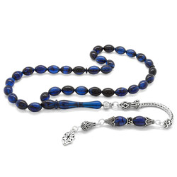 Sterling Silver With Barley Tassels With Blue And Black Amber Strands - 1