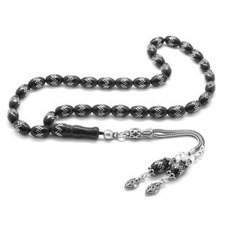 Sterling Silver With Tassels, Barley İnlay, Russian Oltu Rosary - Thumbnail