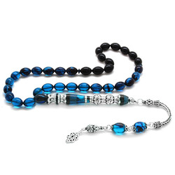 Sterling Silver With Tassels, Silver, Double, Polished, Nakkash, Decorated With Filters, Turquoise Black, Fire Amber Rosary - Thumbnail