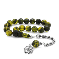 Sterling Silver With Tassels, Yellow-Black Fire Amber Efe Rosary - 1