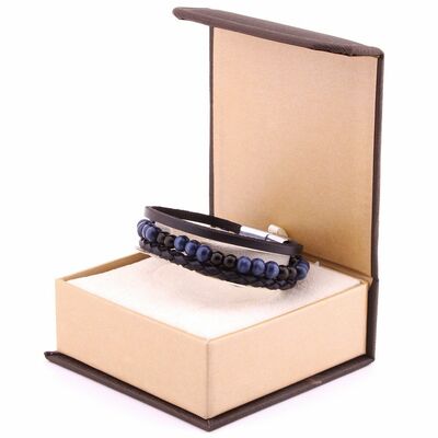 Straw Design 3-Line Kuka Combo Bracelet, Black, Navy, Steel And Leather
