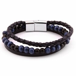 Straw Design 3-Line Kuka Combo Bracelet, Black, Navy, Steel And Leather - 5