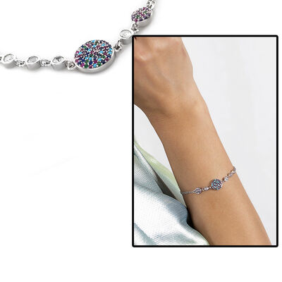 Stylish 925 Sterling Silver Women's Bracelet With Colorful Zirconia - 1