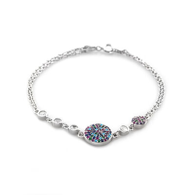 Stylish 925 Sterling Silver Women's Bracelet With Colorful Zirconia - 5