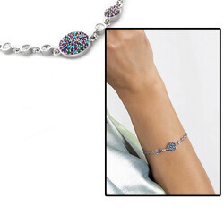 Stylish 925 Sterling Silver Women's Bracelet With Colorful Zirconia - 6