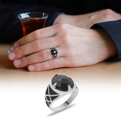 Stylish Mens 925 Sterling Silver Black Zirconia Ring - 1