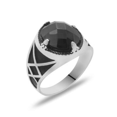 Stylish Mens 925 Sterling Silver Black Zirconia Ring