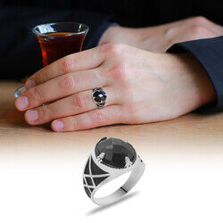 Stylish Mens 925 Sterling Silver Black Zirconia Ring