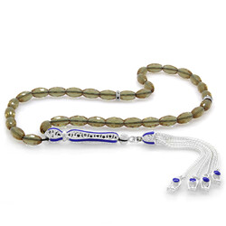 Sultanite Tasbih Of Blue Enamelled Barley With Alpaca Tassels - 1