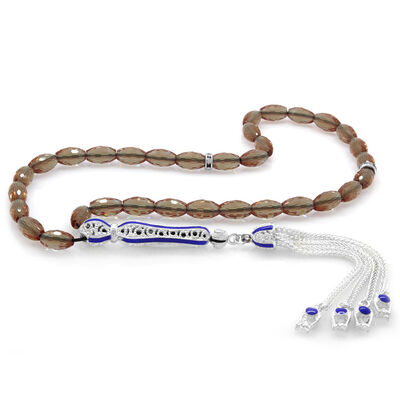 Sultanite Tasbih Of Blue Enamelled Barley With Alpaca Tassels - 2