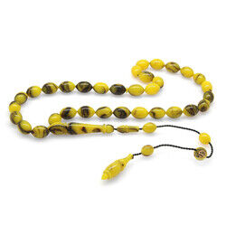 Systematic Barley Moire, Yellow, Black, Tightened, Amber Tasbih
