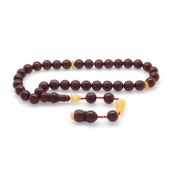 Systematic Cut Sphere White Amber Accessory Red Rod Tightened Amber Tasbih - Thumbnail