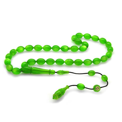 Systematic Cutting Of Barley Green White Stripe Tightened Amber Tasbih - 1