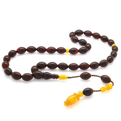 Systematic Cutting Of Barley Yellow Amber Accessory Red Stripe Tightened Amber Tasbih - Thumbnail