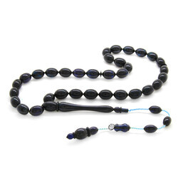 Systematic Processing Of Barley Calipers Dark Blue Compressed Amber Tasbih For Collection - Thumbnail