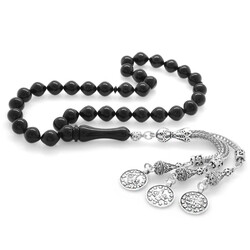 Tarnished Metal Mecidiye Tasseled Istanbul Cut Black Tightened Amber Tasbih - 2