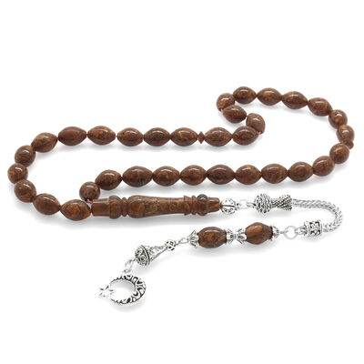 Tarnished Metallic Barley Tasbih With Cinnamon Brown Wood Tassel - 1