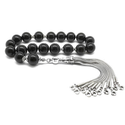 Tarnished Onyx Efe Natural Stone Tasbih Metallic Ball Brush - 1