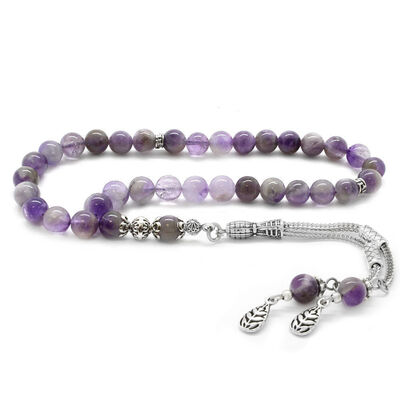 Tarnishing Metal Wheat With Tassels And Sphere Cut Amethyst Natural Tasbih Stone - 1