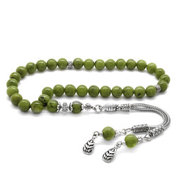 Tasbih Natural Ball Cut Jade Stone With Metal Tassel And Dull Metal - 1