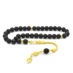 Tasbih Natural Onyx Stone Moon Star Motif With 925 Sterling Silver Tassel - 1
