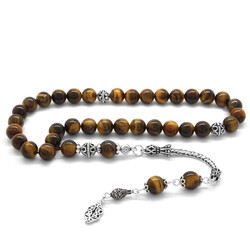 Tasbih Natural Stone With 925 Sterling Silver Tassel - Thumbnail