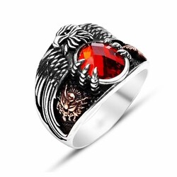 The Last Emperor's Ring İn 925 Sterling Silver With Red Zirconia - Thumbnail