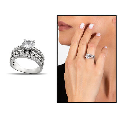 Three Row Ladies 925 Sterling Silver Solitaire Ring With Elegant Design And Zirconia - 1
