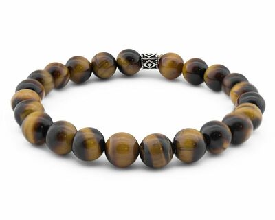 Tiger's Eye 925 Sterling Silver Bracelet With Diamond Pattern And Spherical Cut - 3