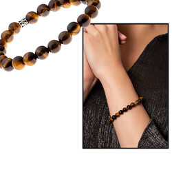 Tiger's Eye 925 Sterling Silver Bracelet With Diamond Pattern And Spherical Cut - 1