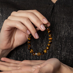 Tiger's Eye 925 Sterling Silver Bracelet With Diamond Pattern And Spherical Cut - 4