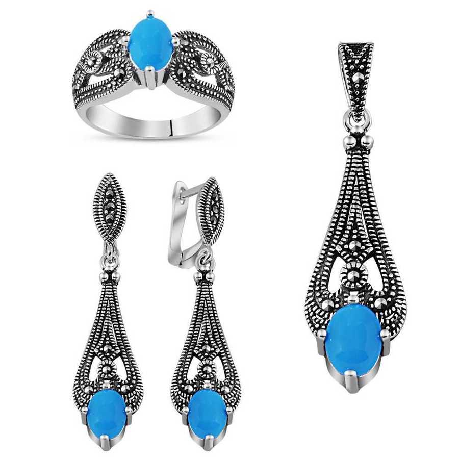 Turquoise 925 Sterling Silver 3 Pcs Accessory Set