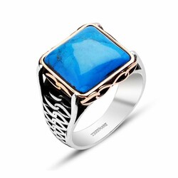 Turquoise Stone 925 Sterling Silver Men's Ring - 1