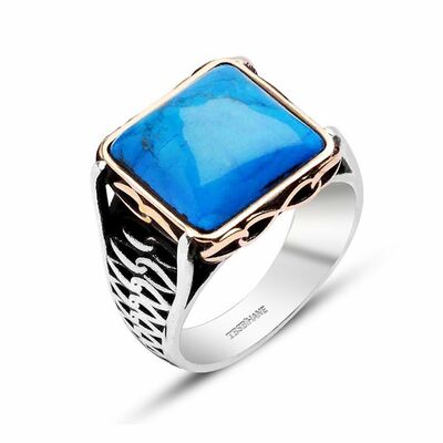 Turquoise Stone 925 Sterling Silver Men's Ring - 1