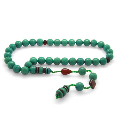 Turquoise Systematic Cut Puff Bar Amber Tasbih