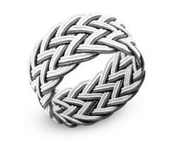 White Black 1000 Sterling Silver Trabzon Handmade Knitted Kazaz Ring - 2