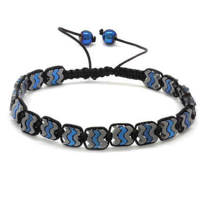 Wing Design Braid Grey Blue Hematite Bracelet - 1