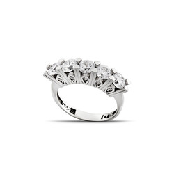 Women's 925 Sterling Silver 925 Sterling Silver Ring With Diamonds Set Minimal Design - Thumbnail